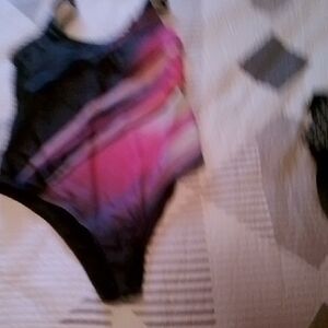 Chic Pink and Black One Piece Swimsuit with Mesh Panels